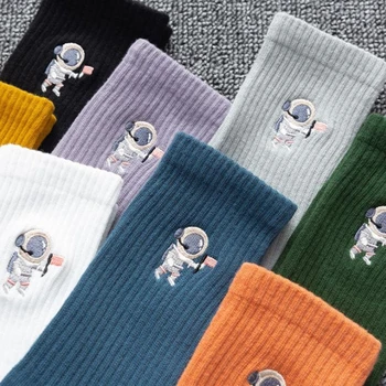 Vtipné Mars Astronaut Vyšívané ženy ponožky Unisex Móda Šťastný Bavlna Pevné, Teplé Ponožky Populárne Jeseň a Zimu Pre Mužov, Ženy