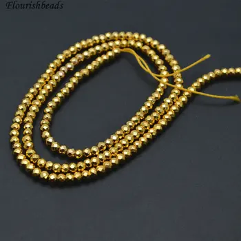 Vysoká Kvalita Tvárou Zlatá farba Hematite Rondelle Dištančné Voľné Korálky Šperky Dodávky 2x3mm 3x4mm 3x6mm 3x8mm