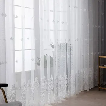 Vyšívaný Kvetinový Bieleho Tylu Okno Obrazovka Opony pre Obývacej Izby, Spálne, Luxusnú Úplnej Voile Záves na Slepý Závesy Dverí Dekor