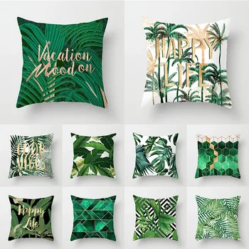 Zelené Rastliny, Tlač obliečok Polyester 45*45 cm Dekoratívny Vankúš Domova Tropické Listy Sedacie Vankúše
