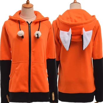 Zviera fox uši Cosplay kostým kapucí bunda teplá oranžová mikina unisex mikina s kapucňou