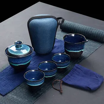 Čínske Kung Fu Cestovné Čaj Nastaviť Keramické Glazúry Kanvica Teacup Gaiwan Porcelánu Teaset Kotlíky Teaware Sady Drinkware Čajový Obrad