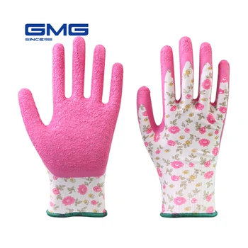 Ženy Záhradné Rukavice Práce GMG Vytlačené Ružová Polyester Ružová Latex Práce Non-slip Bezpečnostné Rukavice Pre Mechanik Konštrukcia